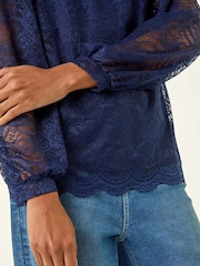 Roman Blue Lace Jersey Stretch Blouse - Image 5 of 5