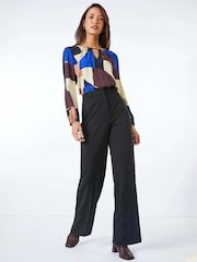 Roman Black Long Wide Leg Stretch Trousers - Image 1 of 5