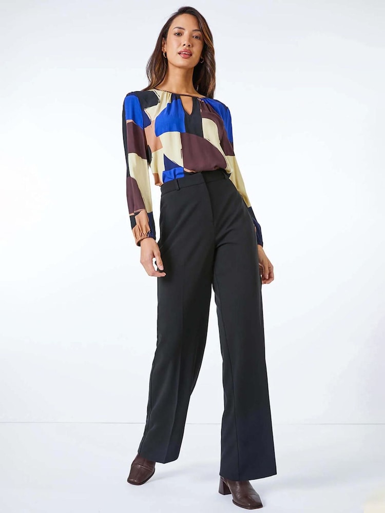 Roman Black Long Wide Leg Stretch Trousers - Image 1 of 5 Roman Black Long Wide Leg Stretch Trousers - Image 1 of 5