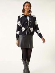 Roman Black Bow Tie Front Knit  Blouse - Image 2 of 5