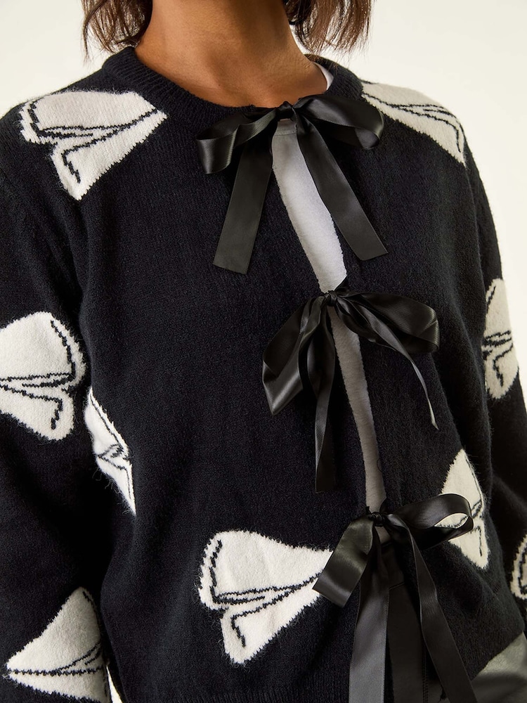 Roman Black Bow Tie Front Knit  Blouse - Image 5 of 5