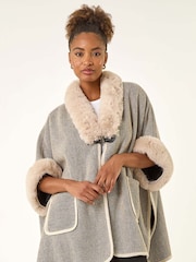 Roman Grey Faux Fur Pocket Poncho - Image 1 of 5