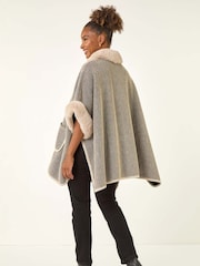 Roman Grey Faux Fur Pocket Poncho - Image 3 of 5