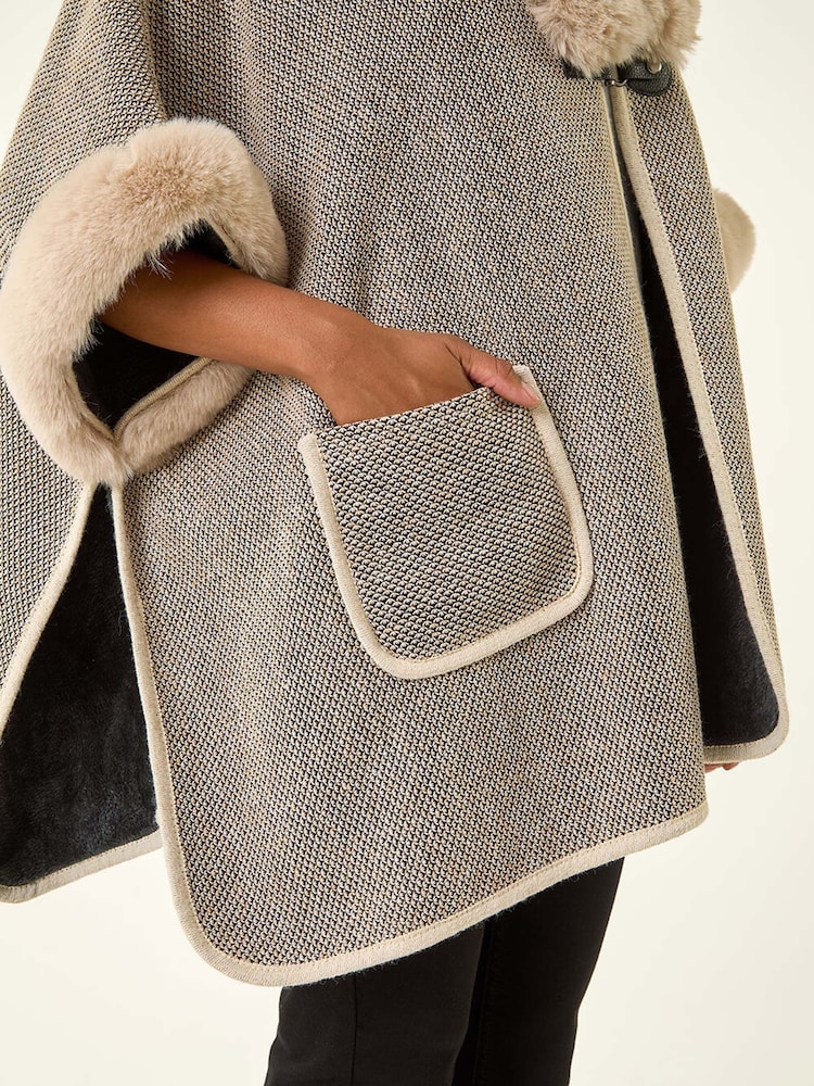 Roman Grey Faux Fur Pocket Poncho - Image 5 of 5 Roman Grey Faux Fur Pocket Poncho - Image 5 of 5