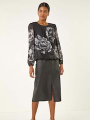 Roman Grey Floral Print Sequin Blouse - Image 2 of 5