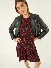 Roman Red Floral Print A-Line Stretch Dress - Image 1 of 5
