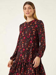 Roman Red Floral Print A-Line Stretch Dress - Image 4 of 5