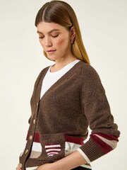 Roman Brown Striped Heart Knit Cardigan - Image 1 of 5