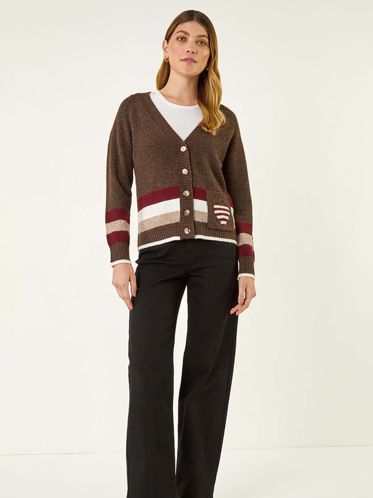 Roman Brown Striped Heart Knit Cardigan - Image 2 of 5