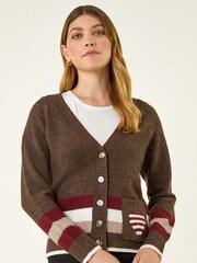 Roman Brown Striped Heart Knit Cardigan - Image 4 of 5