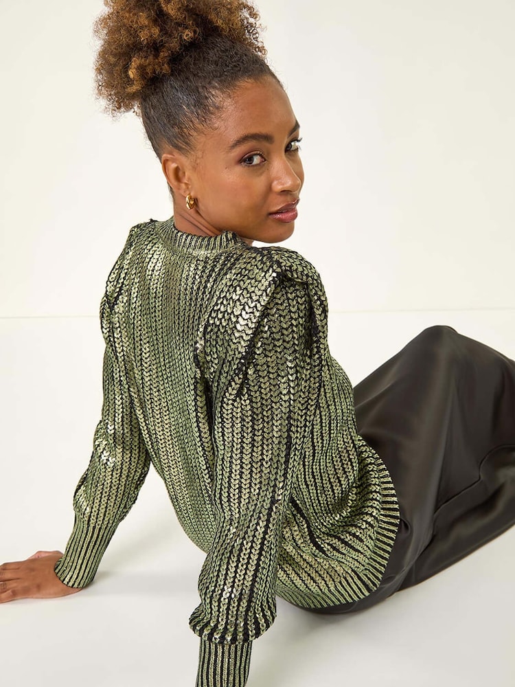 Roman Green Metallic Crew Neck Knit Jumper - Image 2 of 5