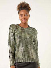 Roman Green Metallic Crew Neck Knit Jumper - Image 4 of 5