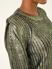 Roman Green Metallic Crew Neck Knit Jumper - Image 5 of 5