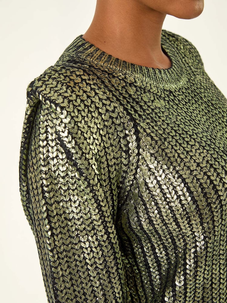 Roman Green Metallic Crew Neck Knit Jumper - Image 5 of 5