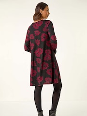Roman Black Floral Print Stretch Swing Dress - Image 3 of 5
