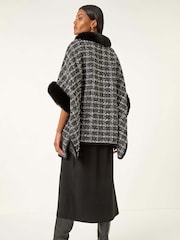Roman Black Faux Fur Jacquard Knit Poncho - Image 3 of 5