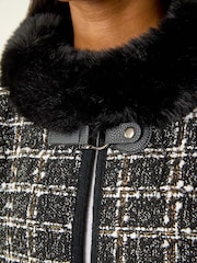 Roman Black Faux Fur Jacquard Knit Poncho - Image 5 of 5