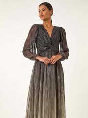 Roman Brown Ombre Plisse Twist Front Midi Dress - Image 2 of 5