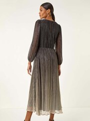 Roman Brown Ombre Plisse Twist Front Midi Dress - Image 3 of 5