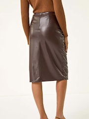 Roman Brown Faux Leather Ruched Wrap Skirt - Image 3 of 5