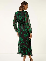 Roman Green Floral Frill Chiffon Midi Dress - Image 3 of 5