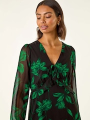 Roman Green Floral Frill Chiffon Midi Dress - Image 4 of 5