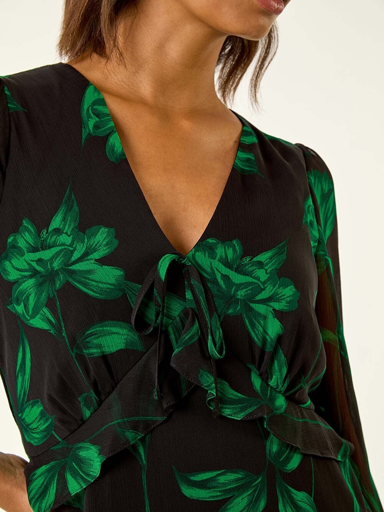 Roman Green Floral Frill Chiffon Midi Dress - Image 5 of 5 Roman Green Floral Frill Chiffon Midi Dress - Image 5 of 5