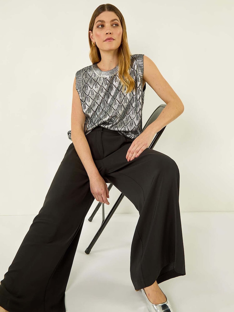Roman Black Pleated Wide Leg Trousers - Image 1 of 5 Roman Black Pleated Wide Leg Trousers - Image 1 of 5