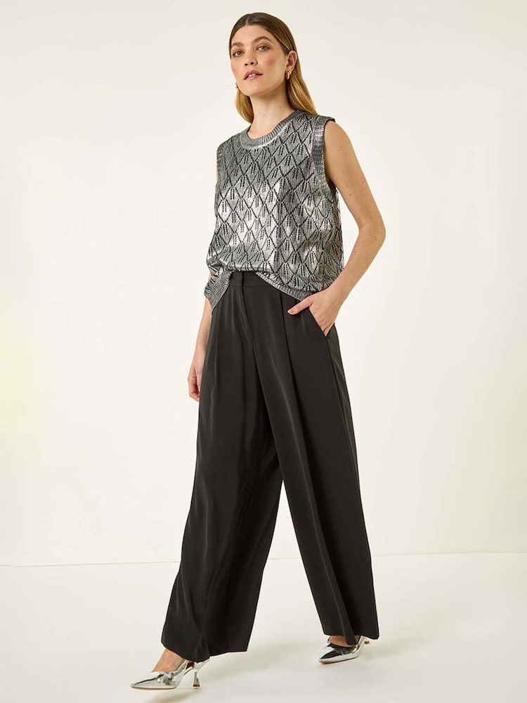 Roman Black Pleated Wide Leg Trousers - Image 2 of 5 Roman Black Pleated Wide Leg Trousers - Image 2 of 5