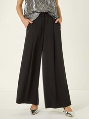 Roman Black Pleated Wide Leg Trousers - Image 4 of 5