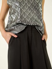 Roman Black Pleated Wide Leg Trousers - Image 5 of 5