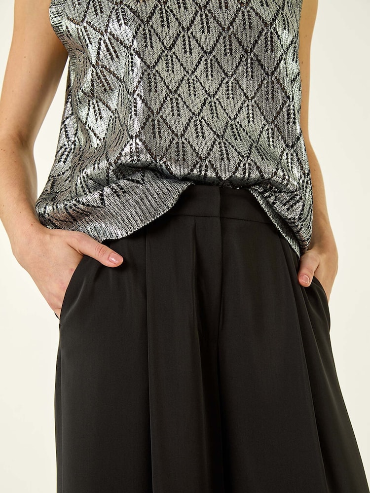 Roman Black Pleated Wide Leg Trousers - Image 5 of 5 Roman Black Pleated Wide Leg Trousers - Image 5 of 5