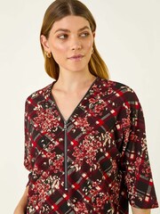 Roman Red Textured Floral Print Stretch Blouse - Image 2 of 5