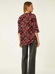 Roman Red Textured Floral Print Stretch Blouse - Image 3 of 5