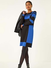 Roman Blue Colour Block Knitted Dress - Image 1 of 5