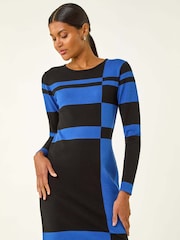 Roman Blue Colour Block Knitted Dress - Image 4 of 5