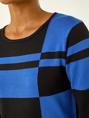 Roman Blue Colour Block Knitted Dress - Image 5 of 5