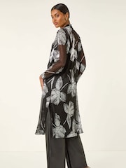 Roman Metallic Foil Leaf Print Plisse Kimono Shirt - Image 3 of 5