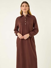 Roman Brown Buttoned Collar Midi Dress - Image 3 of 6