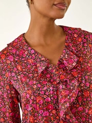 Roman Pink Floral Frill Metallic Blouse - Image 5 of 5