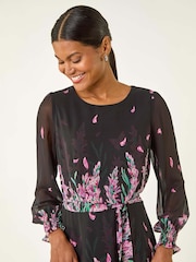 Roman Pink Floral Border Print Belted Midi Dress - Image 4 of 5