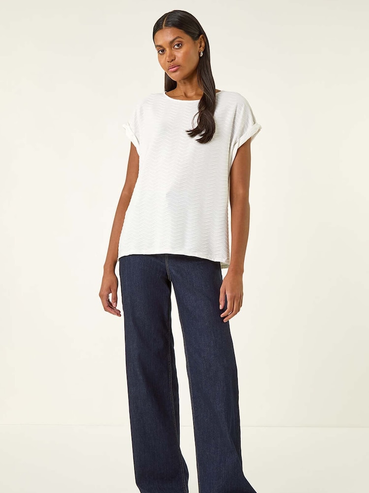 Roman White Textured Short Sleeve Stretch T-Shirt - Image 1 of 5 Roman White Textured Short Sleeve Stretch T-Shirt - Image 1 of 5
