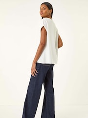 Roman White Textured Short Sleeve Stretch T-Shirt - Image 3 of 5