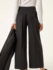 Roman Black Pinstripe Wide Leg Trousers - Image 3 of 5