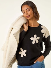 Roman Black Floral Lace Knit Jumper - Image 1 of 5