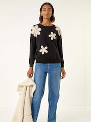 Roman Black Floral Lace Knit Jumper - Image 2 of 5