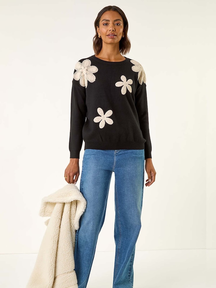 Roman Black Floral Lace Knit Jumper - Image 2 of 5