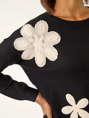 Roman Black Floral Lace Knit Jumper - Image 5 of 5