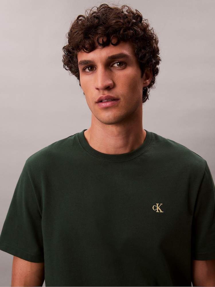 Calvin Klein Green Embroidered Monogram Logo Relaxed T-Shirt - Image 2 of 6