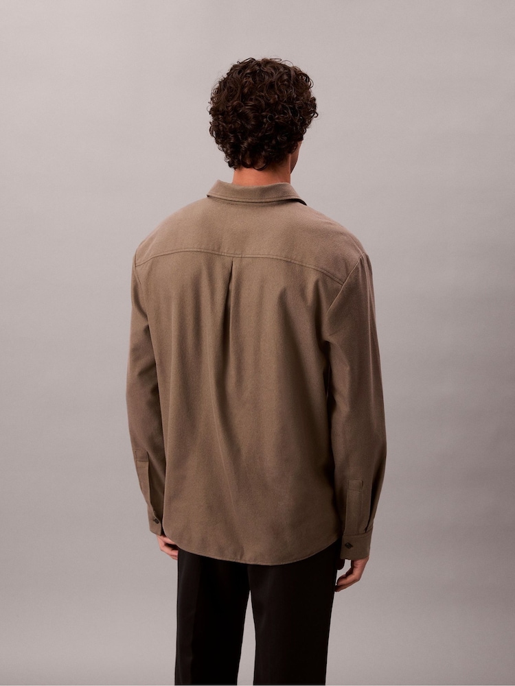 Calvin Klein Green Melange Flannel Relaxed Button-Down Shirt - Image 2 of 5 Calvin Klein Green Melange Flannel Relaxed Button-Down Shirt - Image 2 of 5